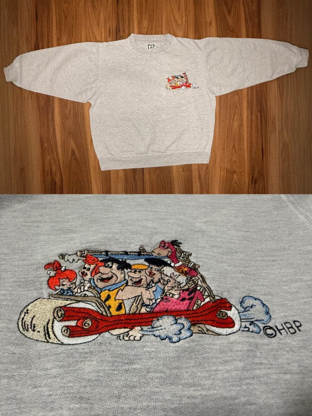 Vintage The Flintstones Embroidered Crewneck Sweater Sweatshirt Heather Grey